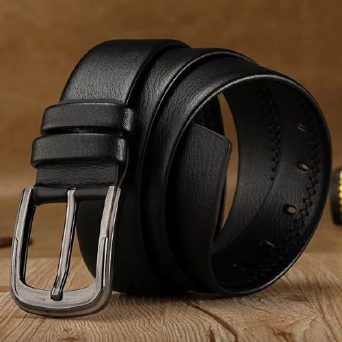 Trendy men's belt, men's needle buckle, business casual versatile belt, fashionable middle-aged and young jeans belt-Black