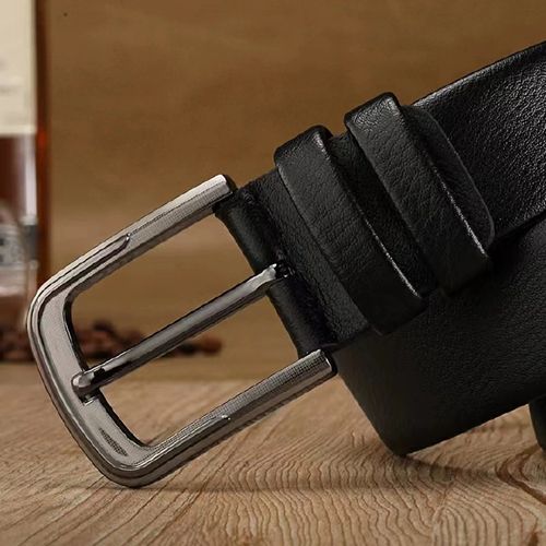 Trendy men's belt, men's needle buckle, business casual versatile belt, fashionable middle-aged and young jeans belt-Black