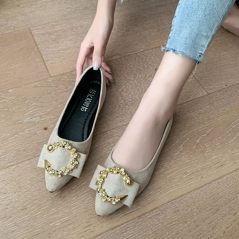 2025 Ladies Shoes women's shoes pointed toe flat soft sole casual women's shoes-Beige