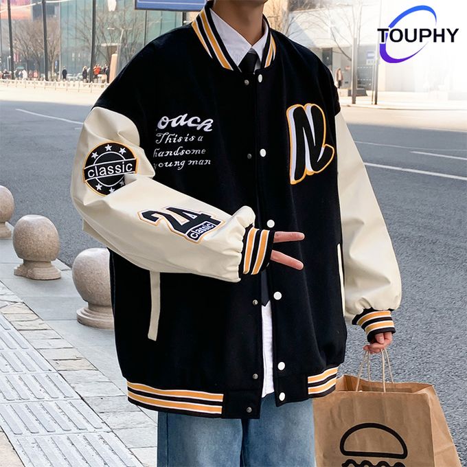 Men's Jacket Stitched Contrasting Color Handsome-Black