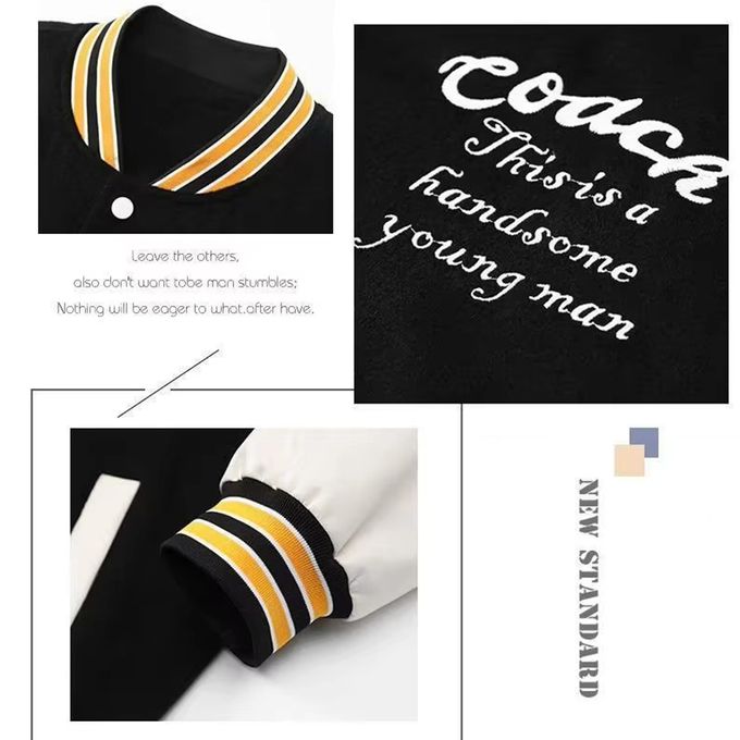 Men's Jacket Stitched Contrasting Color Handsome-Black