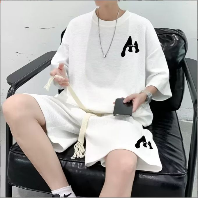 2 Piece(T-shirt+Short) Men's Shirt and Shorts Set Outfits Fashion Summer Tracksuits Casual Sportwear Set Men's Breathable