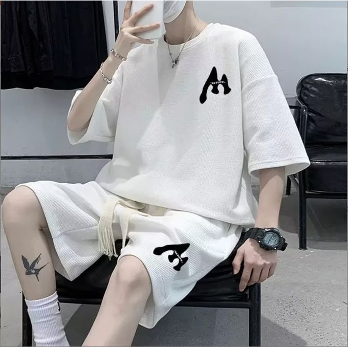 2 Piece(T-shirt+Short) Men's Shirt and Shorts Set Outfits Fashion Summer Tracksuits Casual Sportwear Set Men's Breathable