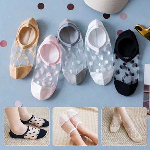 5 pairs Women's&girl Socks Casual Socks Mesh cotton bottom crystal stockings thin glass stockings crystal socks breathable sweat-absorbent Women's Socks Casual Socks Mesh cotton stockings thin
