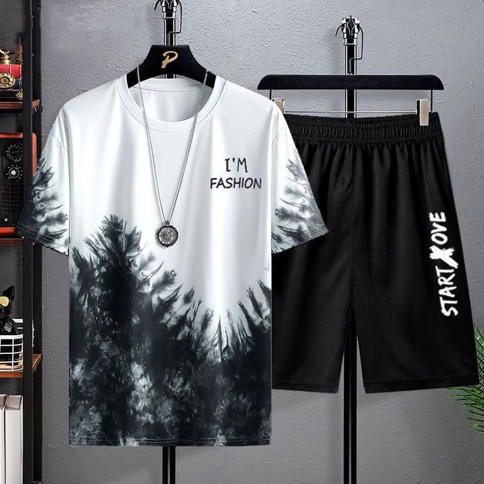 Men's 2-in-1 Short Sleeved T-shirt And Shorts Set - Black