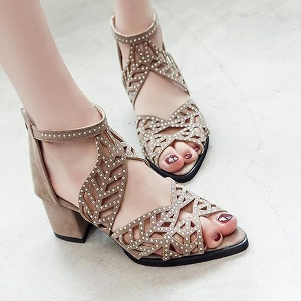 Women's Chunky Shoes Open Toe Strappy Sandals Ankle Strap Sandals Summer Versatile Chunky Heel Sandals for Women