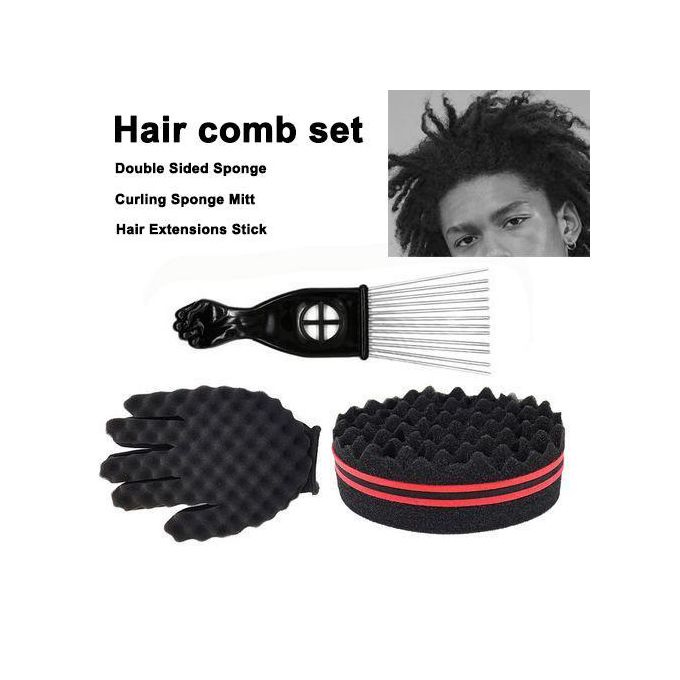 General Afro Hair Pick Dreadlocks Hair Curl Steel Pin Comb Set - Black