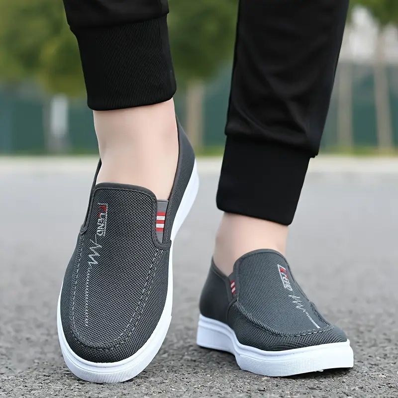 Men'S Slip-On Canvas Shoes - Casual Black Loafers with White Rubber Sole, Breathable Fabric Lining, Comfortable Low-Top Design for Everyday Wear, Everyday Shoes | Minimalist Style | Durable TPU Sole,