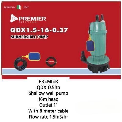 Premier 0.5HP 16M Lift Electric Submersible Water Pump 1 Inches 1.5M3/Hr 8M Cable