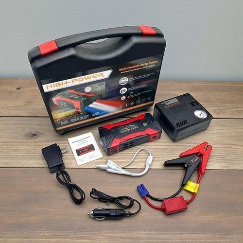 Portable 12V 99800mAh High Power Car Jump Starter Battery Booster Power Bank with Built In Tire Inflator Air Compressor Pump and LED Flashlight