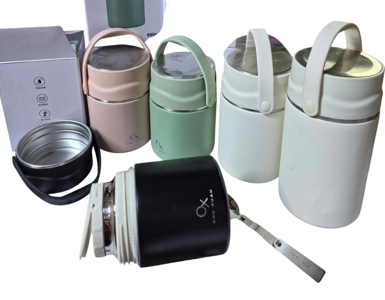 Assorted Portable Stainless Steel Hot Food Flask 1000ml With A Spoon