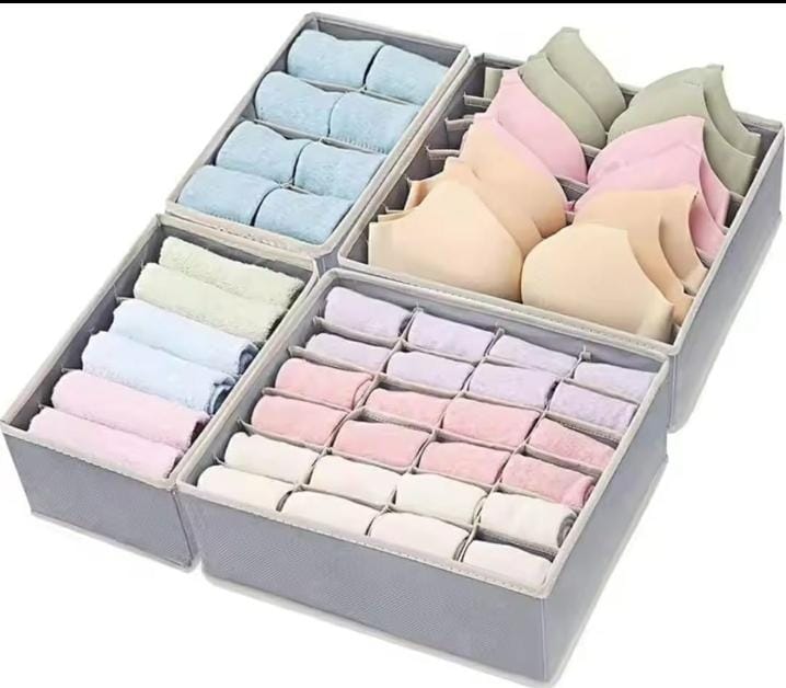 Collapsible Drawer Organiser Set of 4 – Space-Saving Storage Boxes for Socks, Underwear, Bras & Panties – Foldable, Durable, Lightweight Closet Organisers for Home & Travel