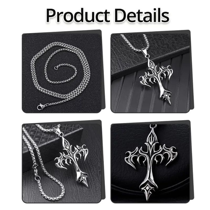 New  Punk Jewelry Accessories Stainless Steel Necklace Vintage Flame Cross Pendant Necklace for Women Men