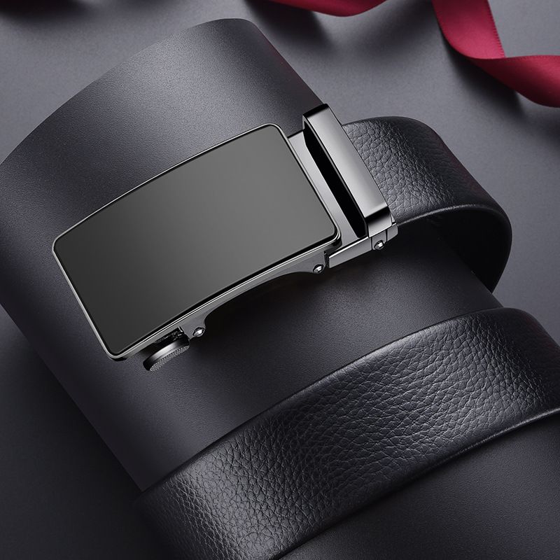 Men's genuine leather automatic buckle belt, fashionable and business pure cowhide belt, men's business high-end belt