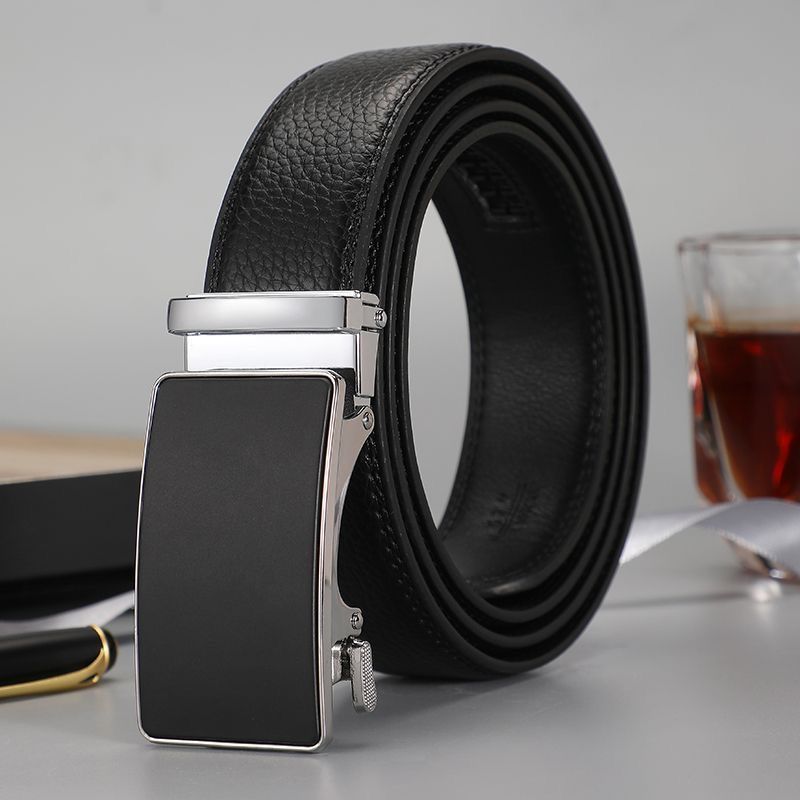 Men's genuine leather automatic buckle belt, fashionable and business pure cowhide belt, men's business high-end belt