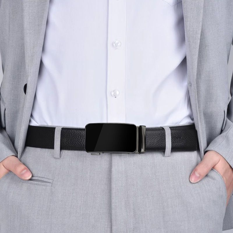 Men's genuine leather automatic buckle belt, fashionable and business pure cowhide belt, men's business high-end belt