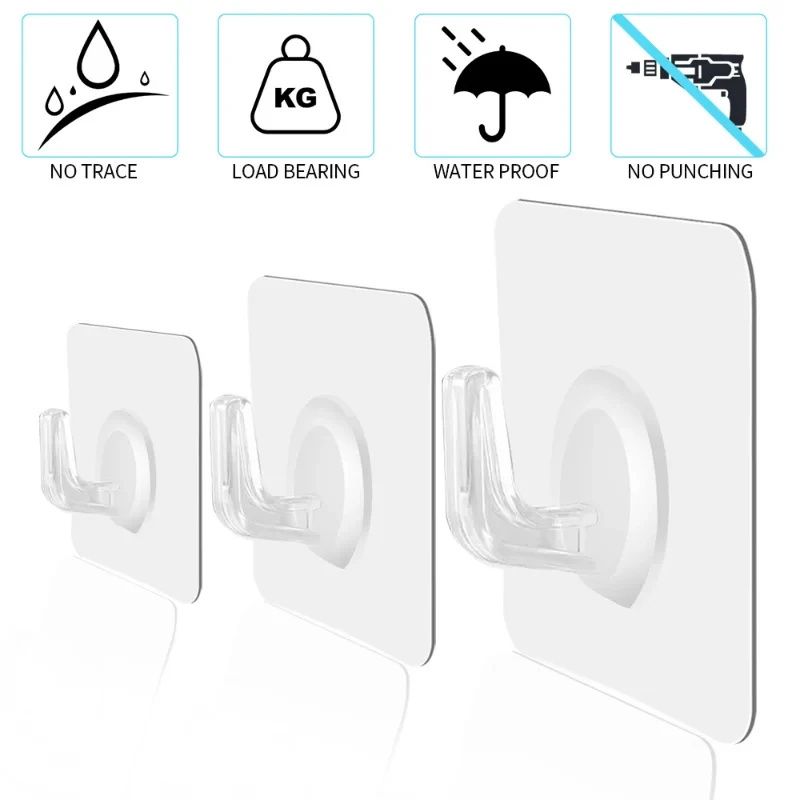 10PCS/set   Nail free hook self-adhesive door wall hook, kitchen bathroom towel key holder hook