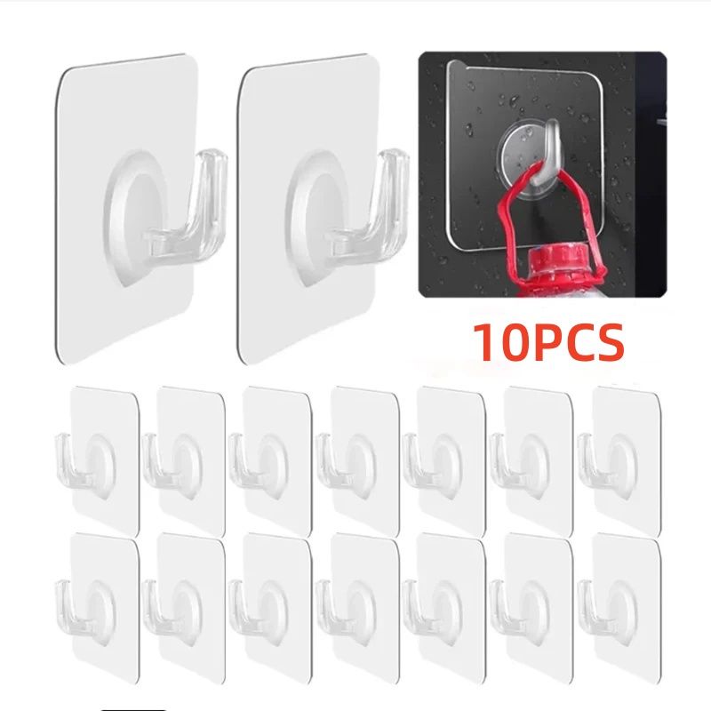 10PCS/set   Nail free hook self-adhesive door wall hook, kitchen bathroom towel key holder hook