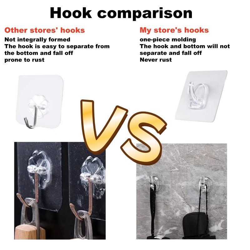 10PCS/set   Nail free hook self-adhesive door wall hook, kitchen bathroom towel key holder hook