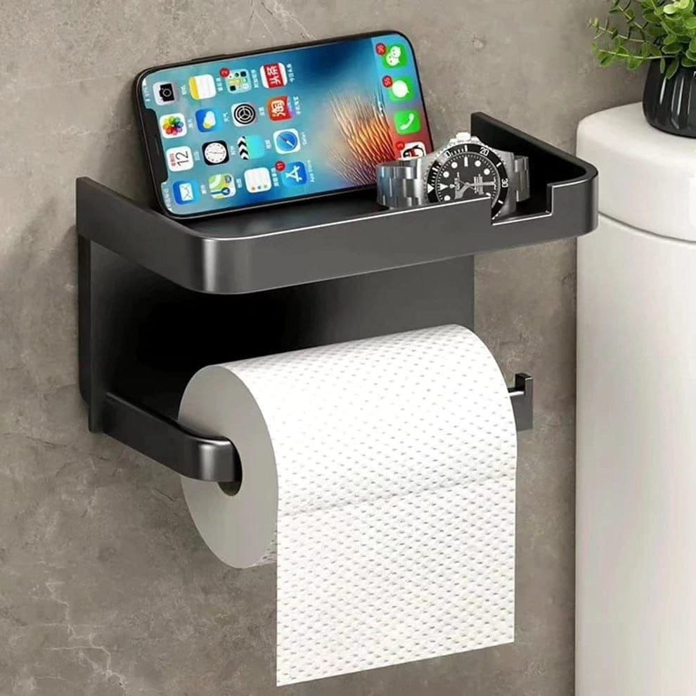 Self Adhesive Toilet Paper Holder with Phone Shelf, Wall Mounted Toilet Paper Roll Holder, Bathroom Washroom Tissue Roll Holder with Shelf, Toilet Paper Roll Dispenser
