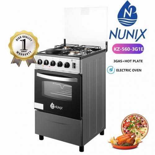 CLEARANCE OFFER Nunix STANDING GAS COOKER (50 BY 55 BY 84 CM) 3 GAS + 1 HOT PLATE WITH ELECTRIC OVEN