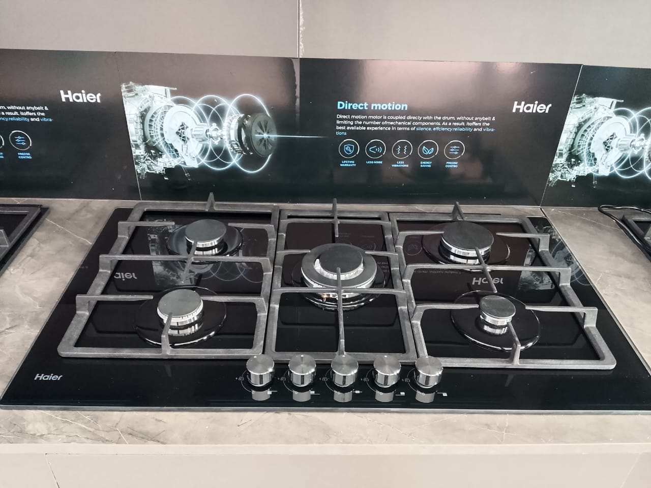 CLEARANCE OFFER Haier 5-Burner Built-In Cooker HOB-s775B – Premium 75cm Black Glass Gas Hob
