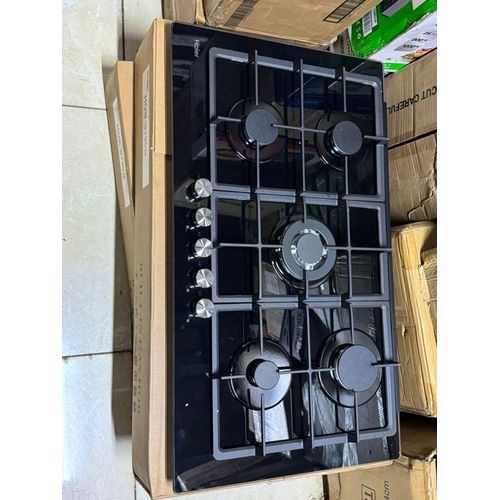 CLEARANCE OFFER Haier 5-Burner Built-In Cooker HOB-s775B – Premium 75cm Black Glass Gas Hob