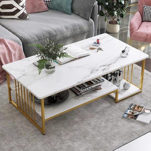 CLEARANCE OFFER Modern White MDF Marble Effect Coffee Table – Elegant Marble Pattern Center Table For Kitchen & Dining Room Furniture