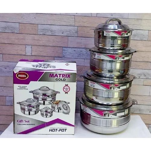 CLEARANCE OFFER Matrix 4pcs Gold with Unique Stainless Locking System Hotpot Set Keep Food Hot or Cold (1200, 2400, 3600 and 4800ML)