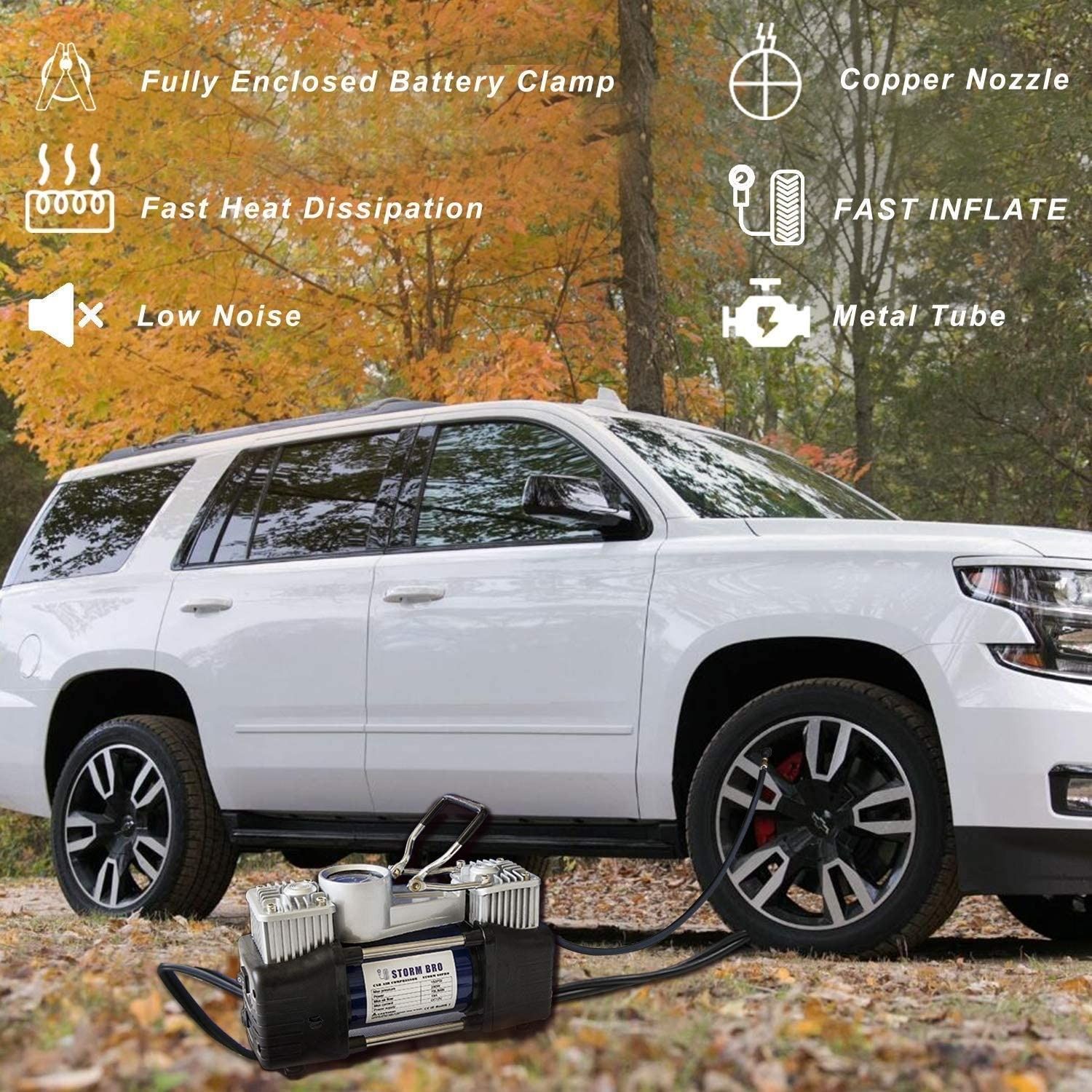 Analog Double Cylinders 12V DC Tyre Inflator, 160 PSI Heavy - Duty Metal Tire Pump, for Car Truck RV Heavy