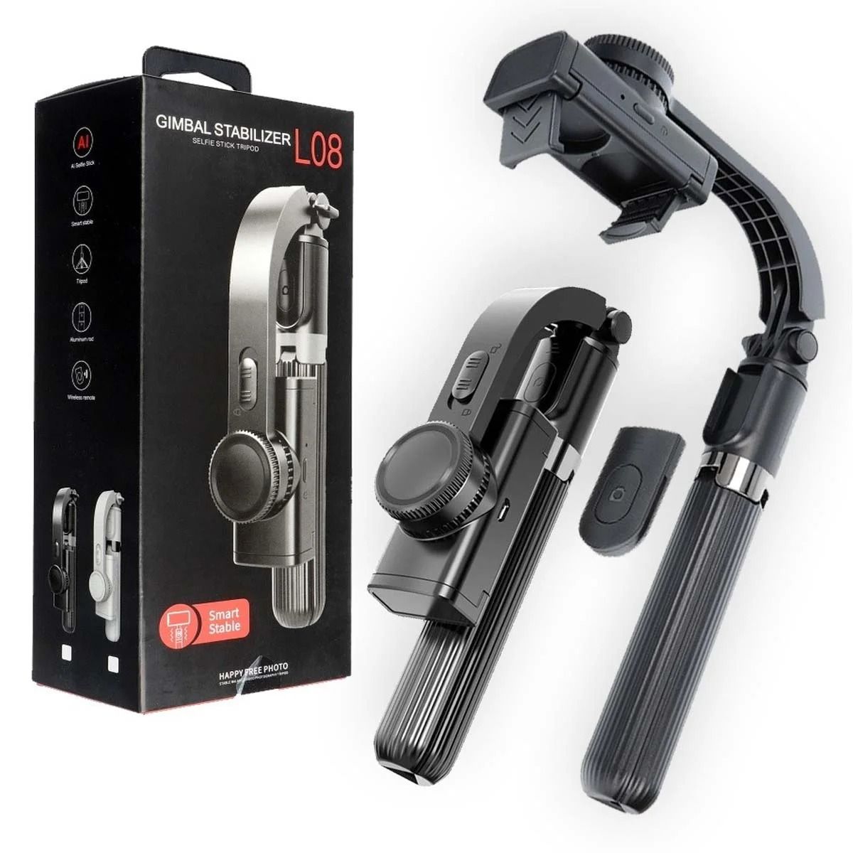 Gimbal Stabilizer L08, Anti Shake 3 In 1 Tripod Selfi Stick With Bluetooth