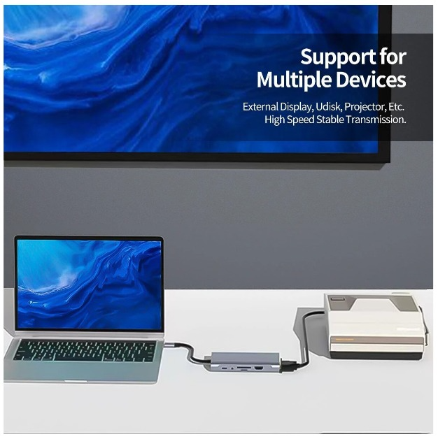 11 in 1 USB C Hub, Dual Display USB C Docking Station with 4K@30Hz, VGA, Gigabit Ethernet, Type-C Power Delivery Port, SD/TF Card, 3 USB Ports, Audio, USB C Docking Station