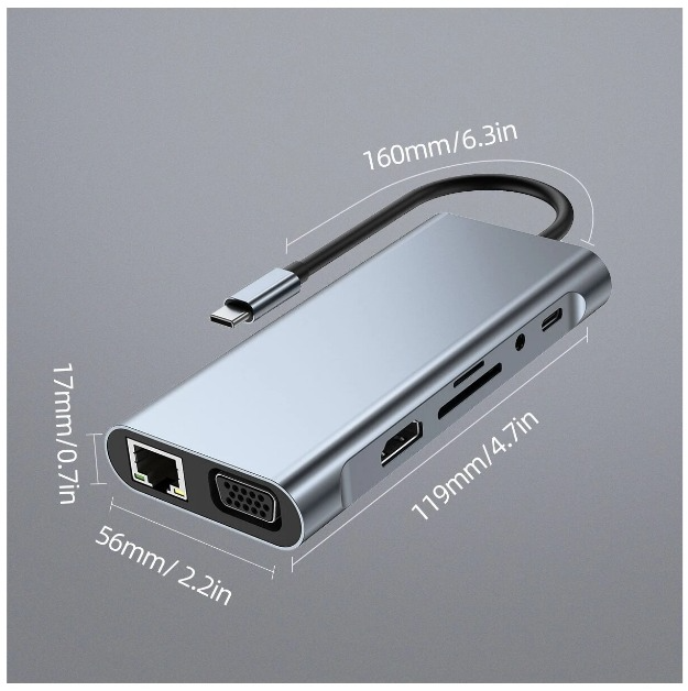 11 in 1 USB C Hub, Dual Display USB C Docking Station with 4K@30Hz, VGA, Gigabit Ethernet, Type-C Power Delivery Port, SD/TF Card, 3 USB Ports, Audio, USB C Docking Station