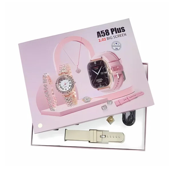 6 IN 1 Smart Watch Gift Sets with Women Jewelry Suits Earring Necklace Ring Bracelet Plus Smartwatch Bluetooth Call Blood Pressure