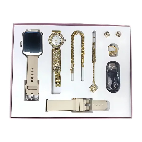 6 IN 1 Smart Watch Gift Sets with Women Jewelry Suits Earring Necklace Ring Bracelet Plus Smartwatch Bluetooth Call Blood Pressure