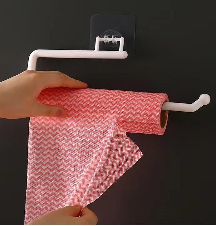 2PC Roll Holder Wall-Mounted Towel Rack Kitchen Rag Rod Multifunctional Household Toilet Roll Paper Rack Hook Rack Storage Supplies White Toilet Paper Rack Brackets