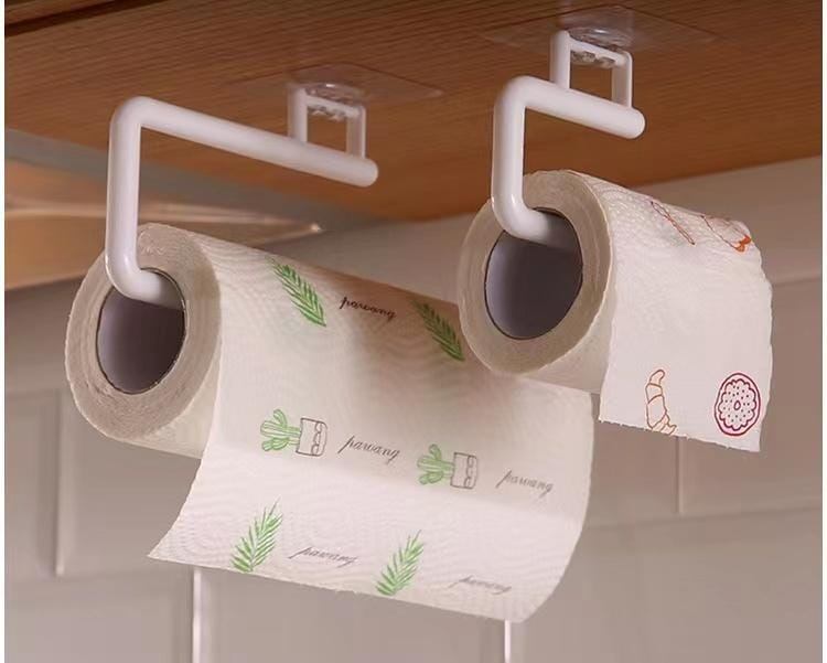 2PC Roll Holder Wall-Mounted Towel Rack Kitchen Rag Rod Multifunctional Household Toilet Roll Paper Rack Hook Rack Storage Supplies White Toilet Paper Rack Brackets
