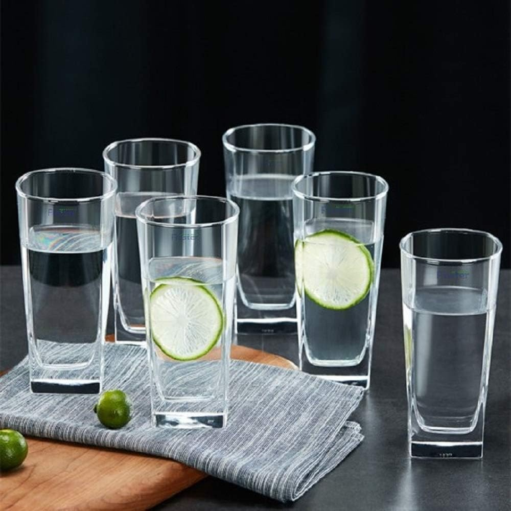 Premium Juice & Water Glasses Set of 6 & Jug Set for Dining Table (6 Pieces Glasses 270ML & 1 Water or Juice Jug 1.3 Ltrs), Transparent, Highball Water Glasses & Jug Set Combo