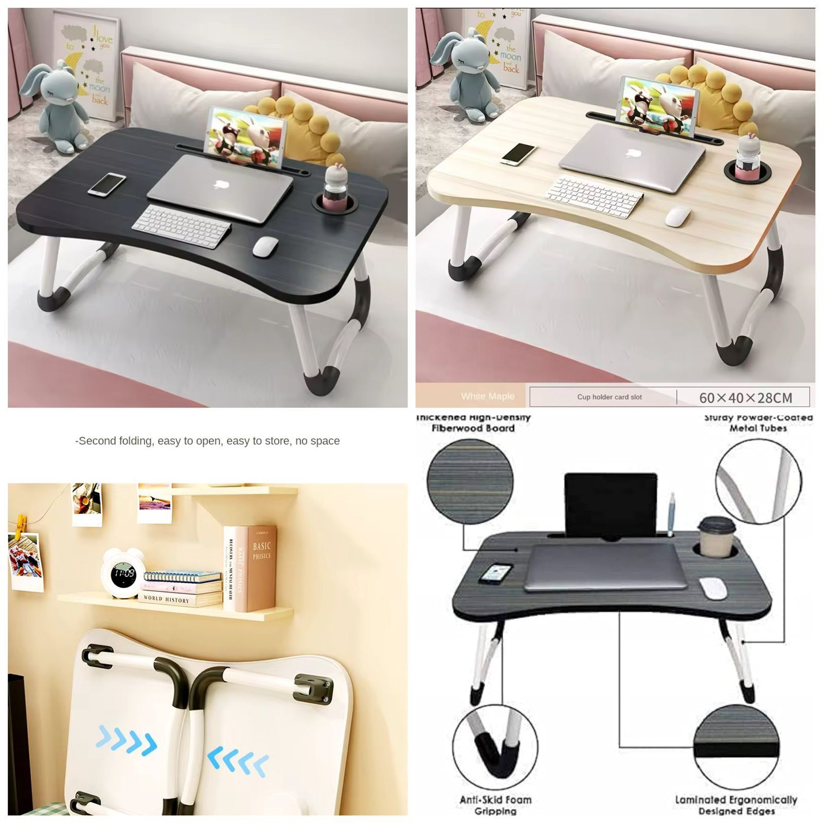 Foldable Bed Table for Laptop, Laptop Desk Table Stand, Laptop Bed Tray Table with Storage Drawer, Notebook Stand Lap Desk for Writing Reading Eating, Portable Laptop Table for Bed Sofa Floor