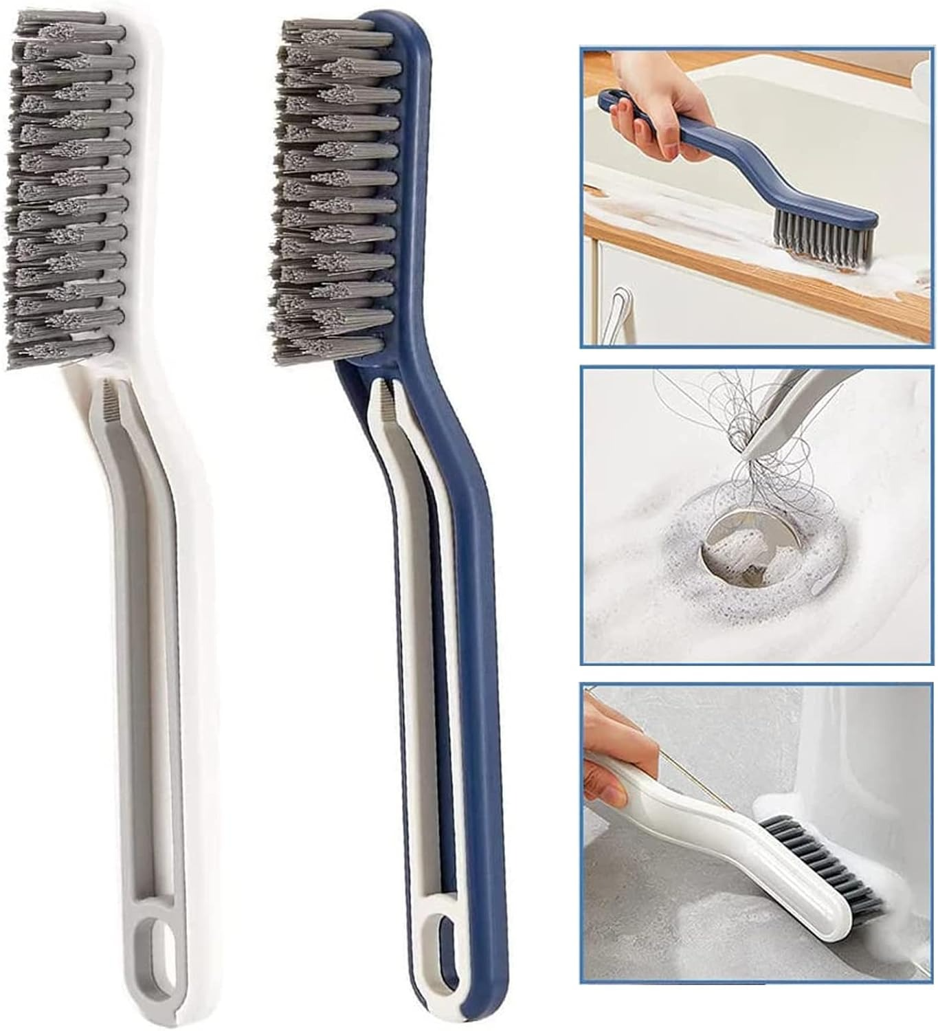 2PC Set - 2 in 1 Multifunctional Floor, Clip Hair Window, Bathroom, Joint Groove Gap Cleaning Brush, for Wall Tiles, Window Frames
