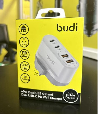 Budi 40W Dual USB QC & Dual USB-C PD Wall Super Fast Charger
