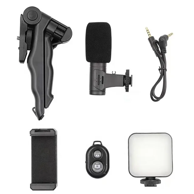 Mobile Phone Holder Smartphone Video Kit Microphone Video Light LED Selfie Stick Tripod Bluetooth Recording Handle Portable Stabilize