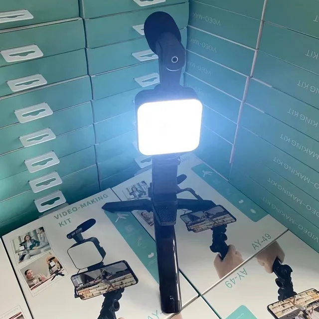 Mobile Phone Holder Smartphone Video Kit Microphone Video Light LED Selfie Stick Tripod Bluetooth Recording Handle Portable Stabilize