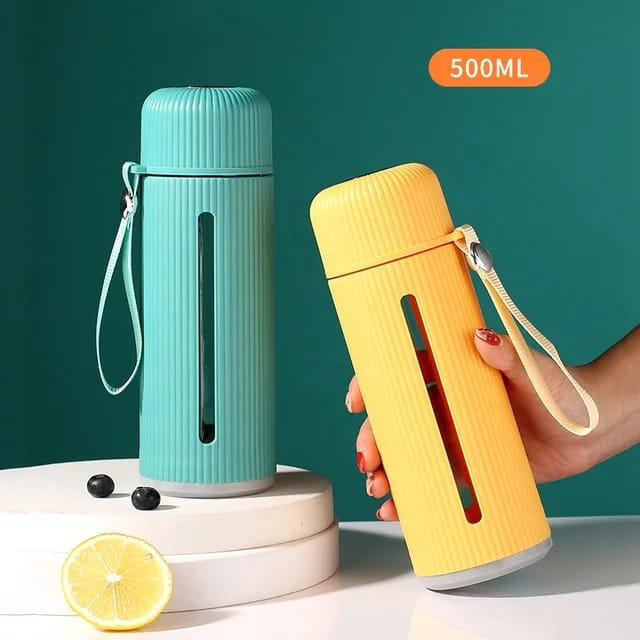 High Quality Portable 500ml Borosilicate Glass Water Travel Bottle | Leak-Proof Water Bottle