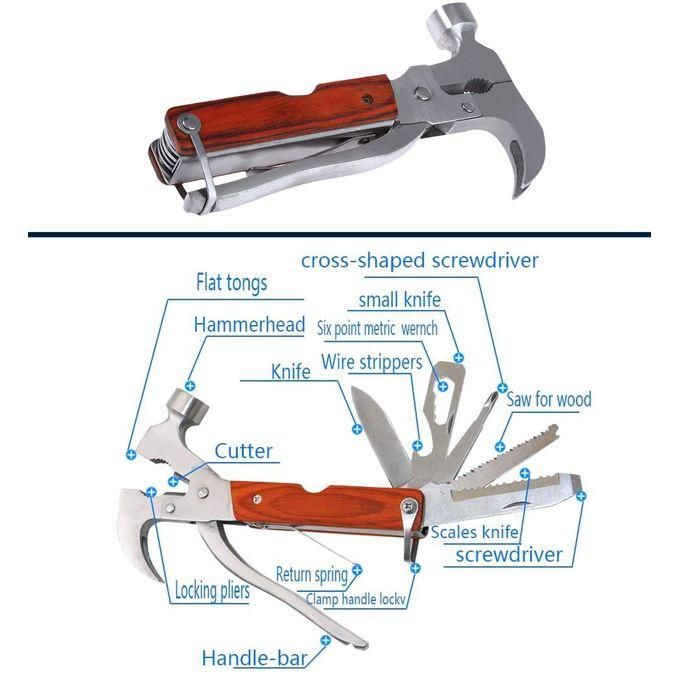 Camping Gear Multitool 15 in 1 Survival Gear with Hummer Claw,Bottle Opener, Screwdrivers I Emergency Tool for Camping & Outdoor Hunting Hiking, Fishing or Gift for Dad Husband Grandpa
