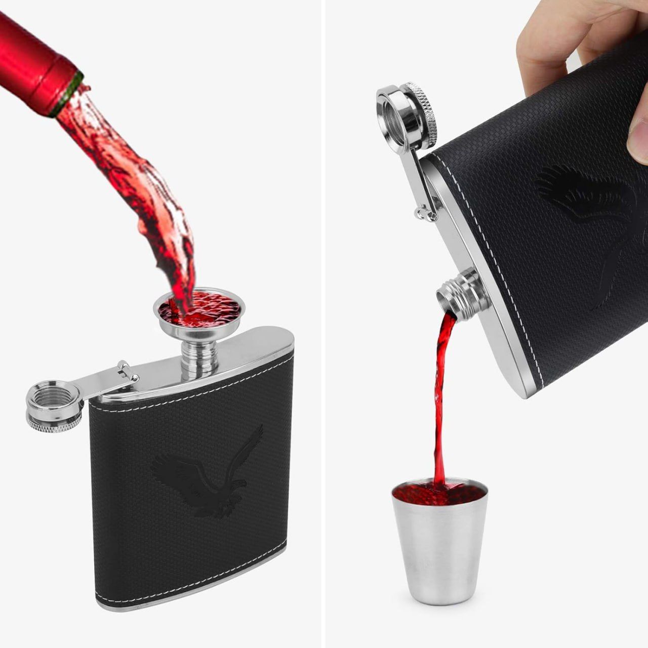 Hip whisky Flask / bottle Leather Wrapped Stainless Steel 200mls  Alcohol Flask Perfect for Men Gifts Birthday, Anniversary Comes in a nice package and with two tot cups