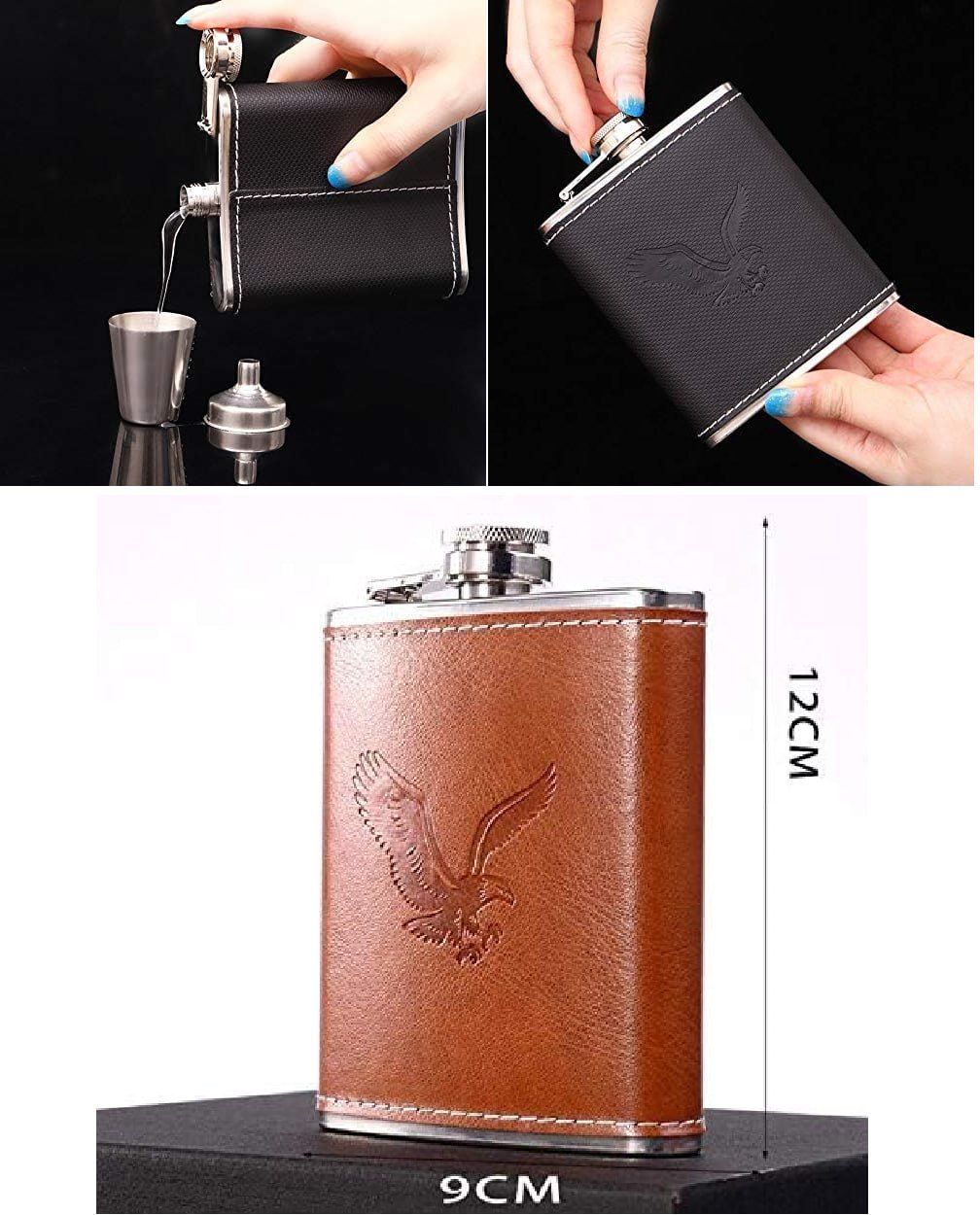 Hip whisky Flask / bottle Leather Wrapped Stainless Steel 200mls  Alcohol Flask Perfect for Men Gifts Birthday, Anniversary Comes in a nice package and with two tot cups
