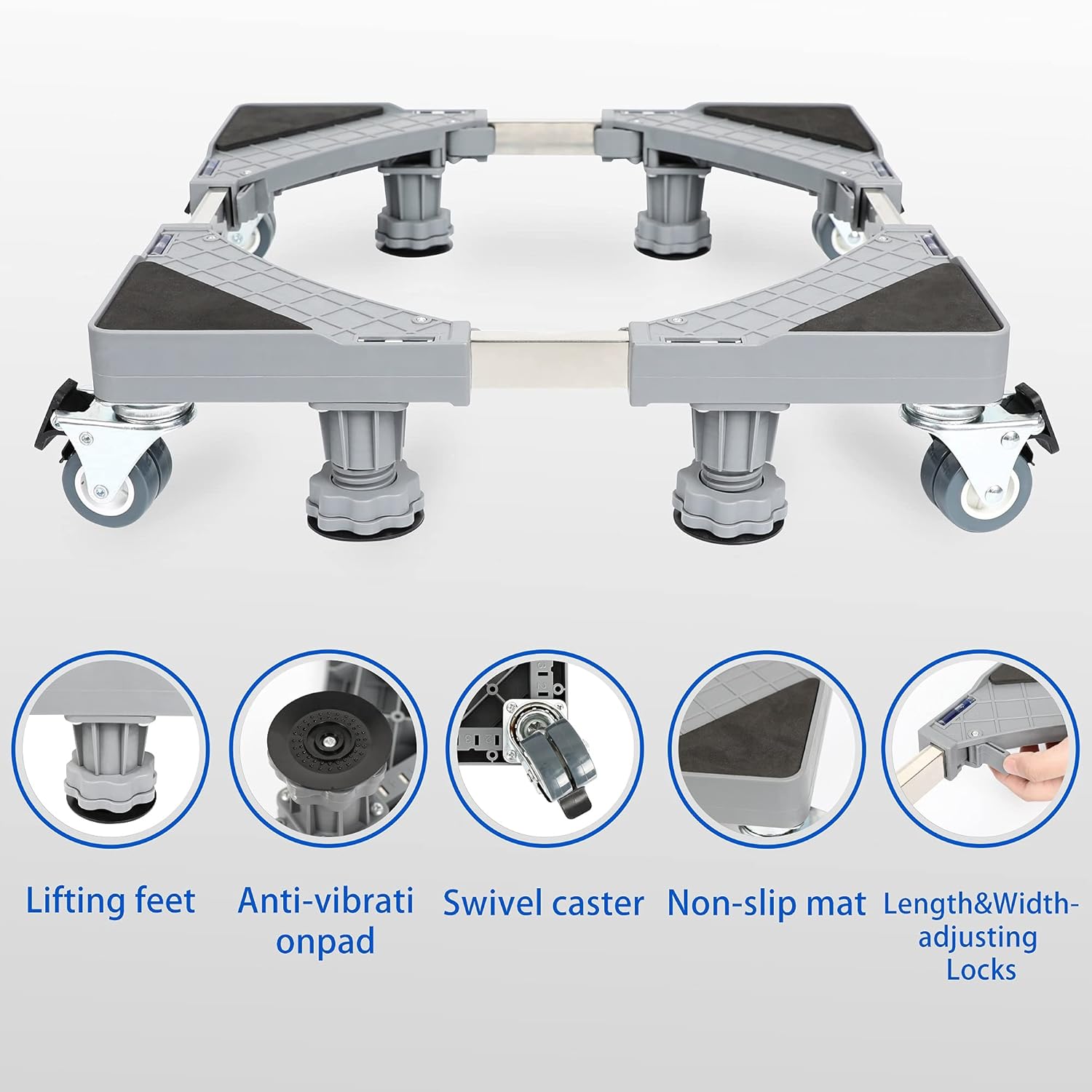 Heavy Duty Adjustable Base for washing machine 8 legs + 4 castors for washing machine, refrigerator and dryer, adjustable base for washing machine, load capacity 300 kg