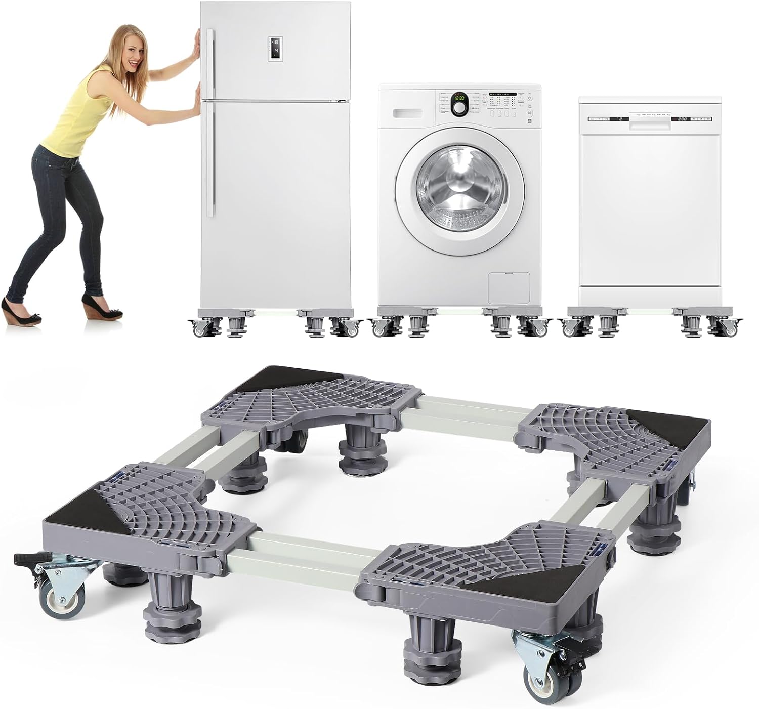 Heavy Duty Adjustable Base for washing machine 8 legs + 4 castors for washing machine, refrigerator and dryer, adjustable base for washing machine, load capacity 300 kg