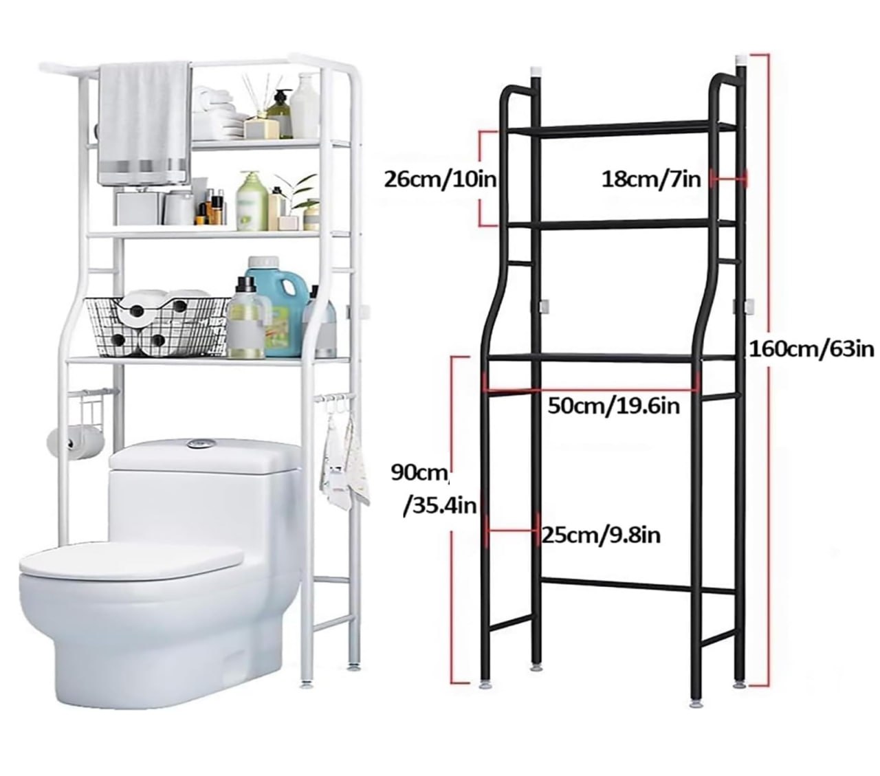 3-Tier Over The Toilet Storage Rack,Multifunctional Bathroom Organizer Over Toilet Shelf